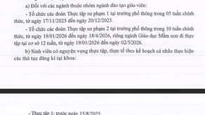Thông báo về việc đăng ký Thực tập sư phạm theo kế hoạch cá nhân, năm học 2025-2026