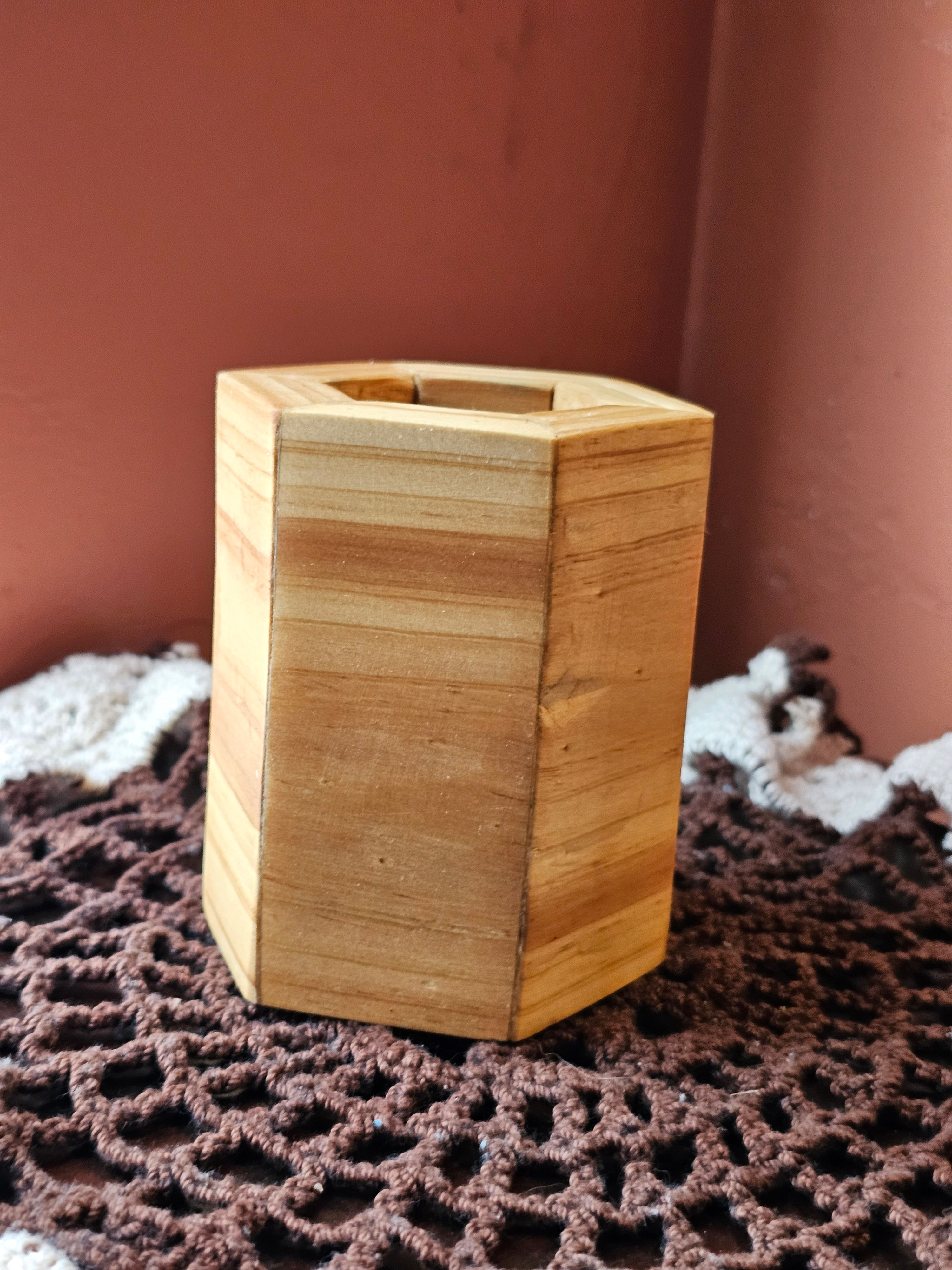 Reclaimed Wood Hexagon Bowl — Narrow