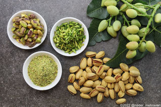 Pistachios: fresh, roasted, peeled, slivered, and ground