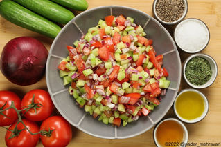 Persian cucumber, tomato, and onion salad