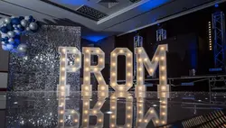 Prom marque lighting letters and Silver mirror backdrop
