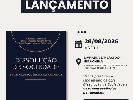 Lançamento do livro Dissolução de Sociedade acontece em 28 de agosto, no Conjunto Nacional
