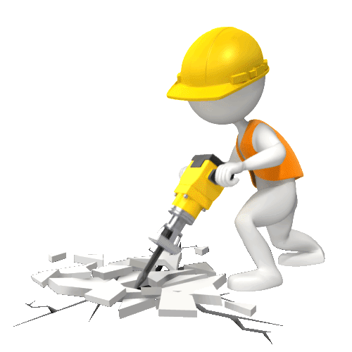 Construction worker with heavy power tool