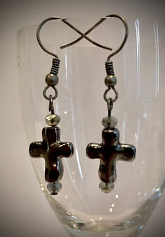 SEW102 Gun Metal Grey Rustic Mission Cross with Small Crystal Earrings (Sm).jpg