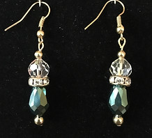 Green Teardrop & Crystal Bead Earrings