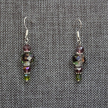 Gold Crystal & Rose Inlay Bead Earrings