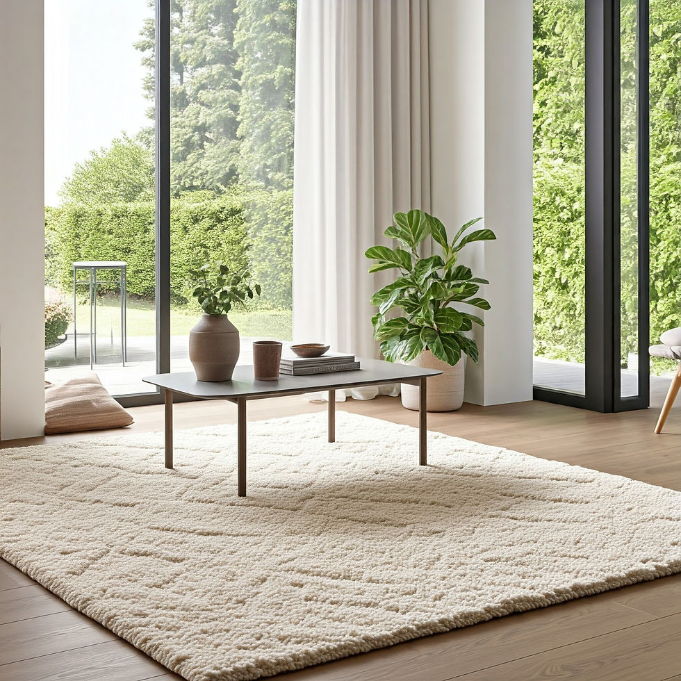 Alfombra clara para living que cubre sólo el espacio de la mesa central