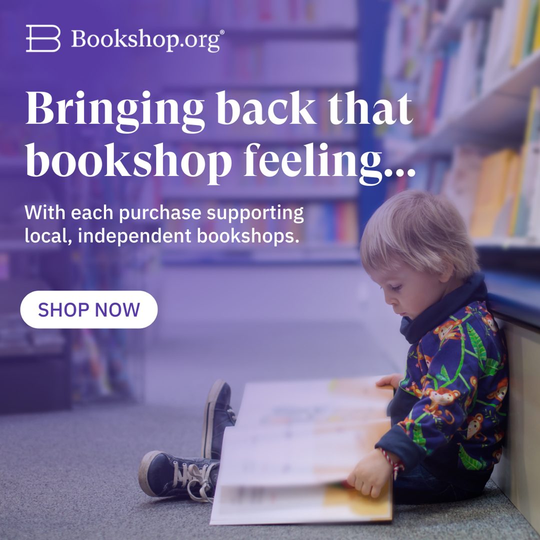 Bookshop.org UK ad of a child reading in a bookshop