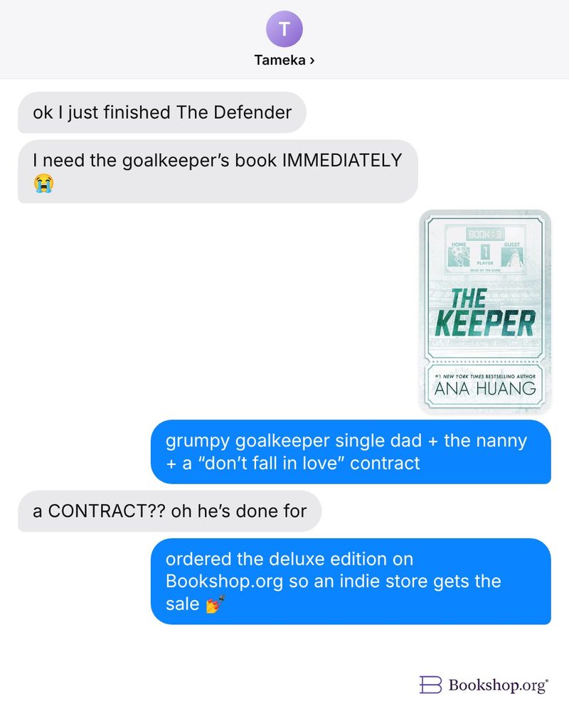 Reddit text-message ad for The Keeper by Ana Huang