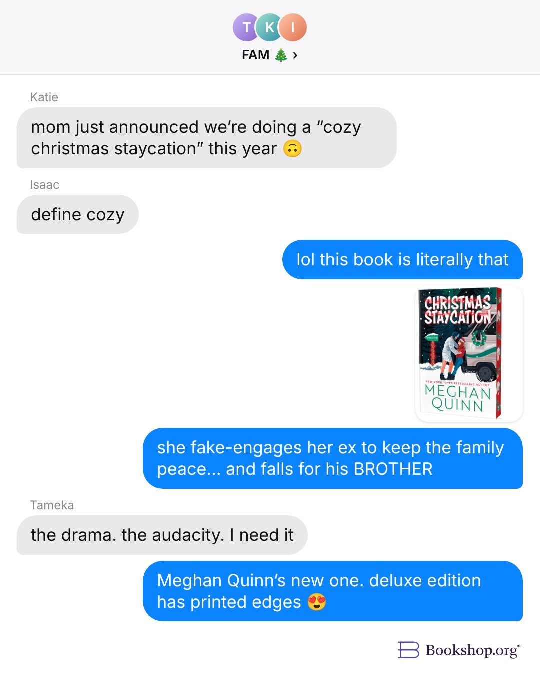 Reddit text-message ad for Christmas Staycation