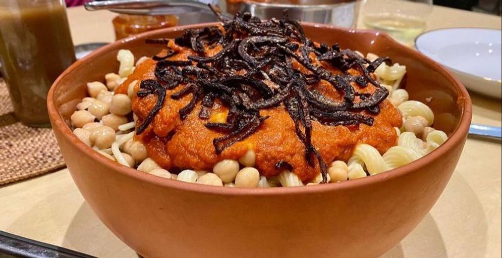 Koshari (Egyptian Vermicelli, Lentils, and Tomato Sauce)