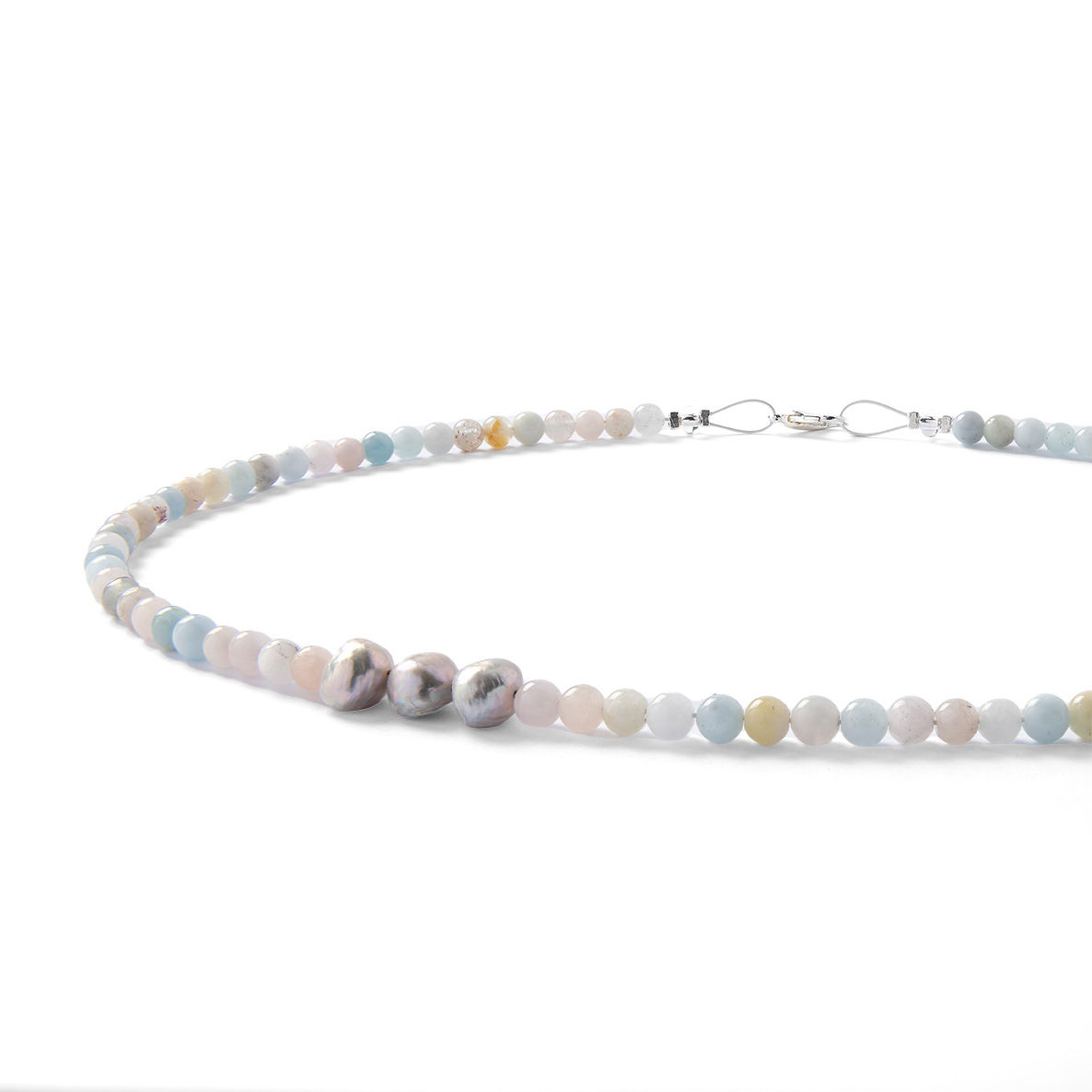 Beaded Morganite and freshwater pearl handmade necklace