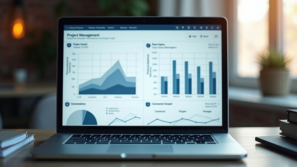 Close-up view of a laptop screen showing a project management dashboard