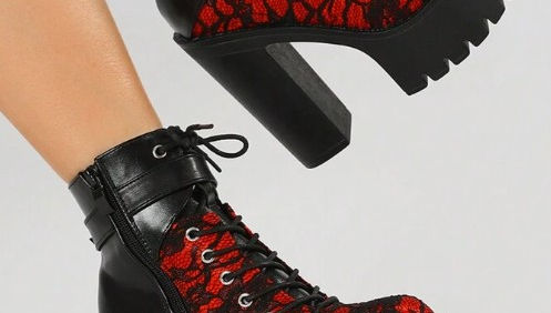 Gdgydh Retro Lace Red High Heel Ankle Boots For Women, Sexy Platform Thick Heel 