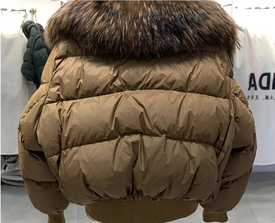 Miniature : Raccoon Fur Collar Short Female Parkas Jacket