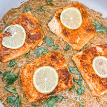 One Skillet Blackened Salmon Orzo