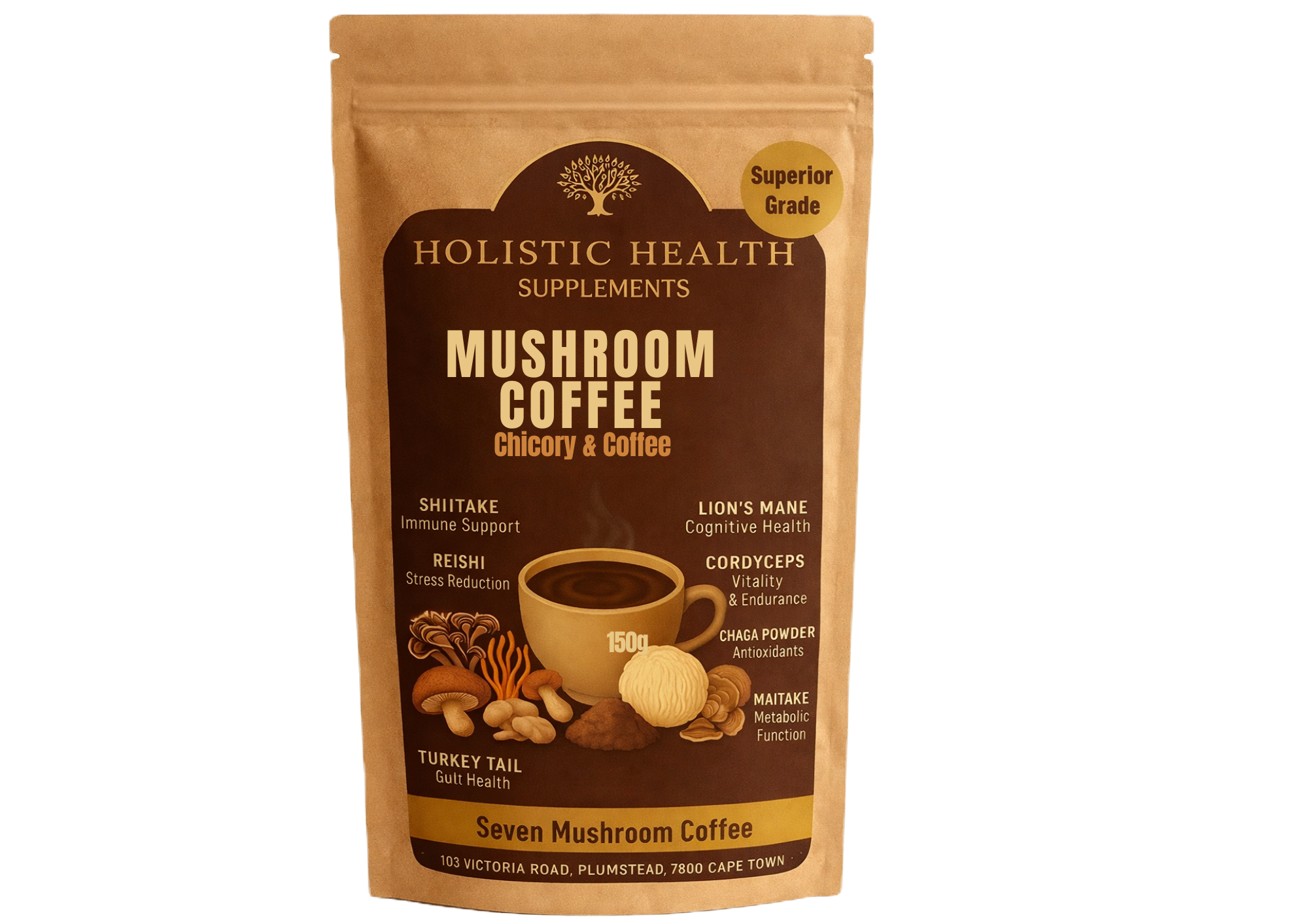 Mushroom coffee with Lion’s Mane, Reishi, Cordyceps and Chaga to support focus, immunity, energy and antioxidant protection.