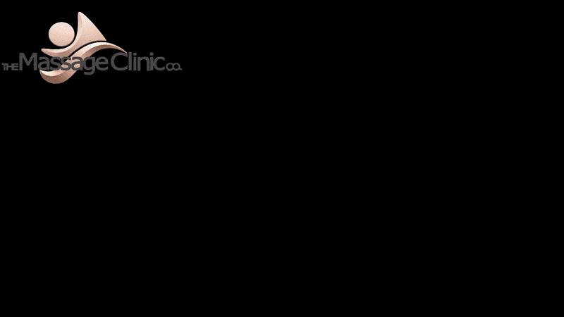 The Massage Clinic.co logo in the top left on a black background, with a peach abstract figure icon.