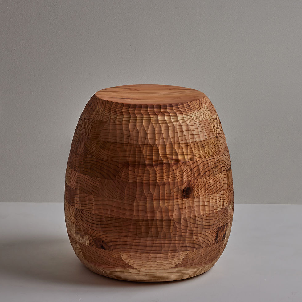 Wavok Stool in Hand Carved Japanese Cedar Wood for Hida