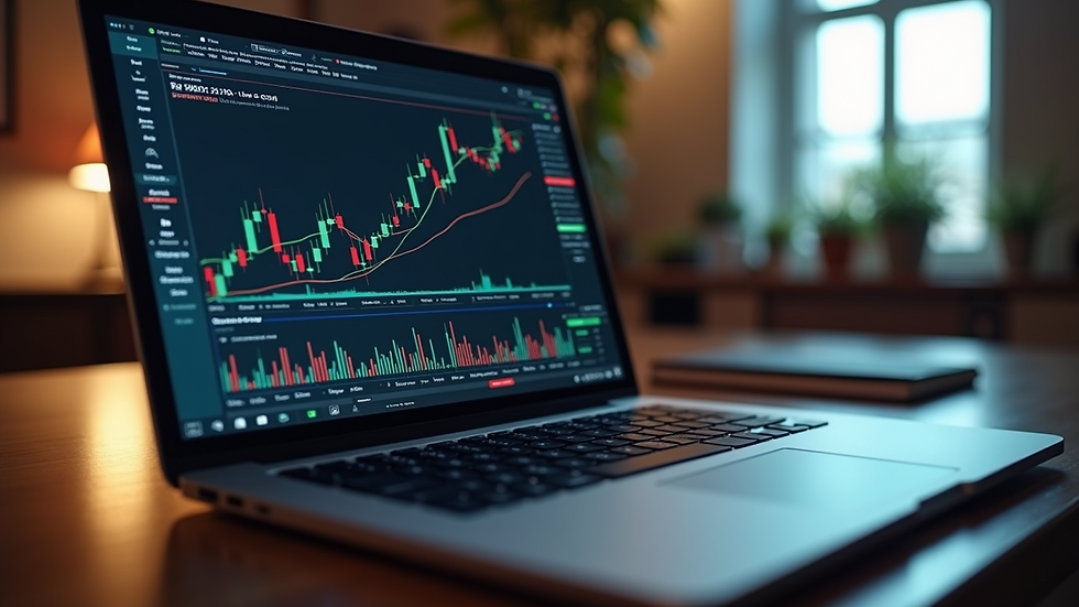 High angle view of a laptop with trading software open