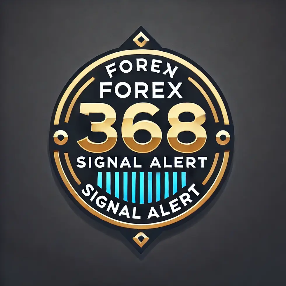 Golden badge logo with "FOREX 368 SIGNAL ALERT" text. Circular design on dark background, featuring decorative blue accents.