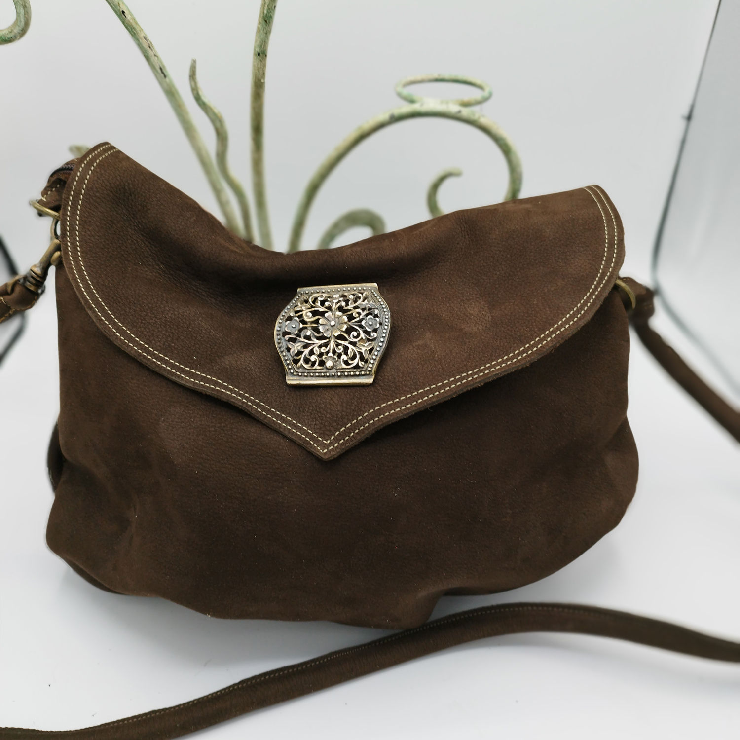 Sac besace en cuir artisanal PASHA Marron