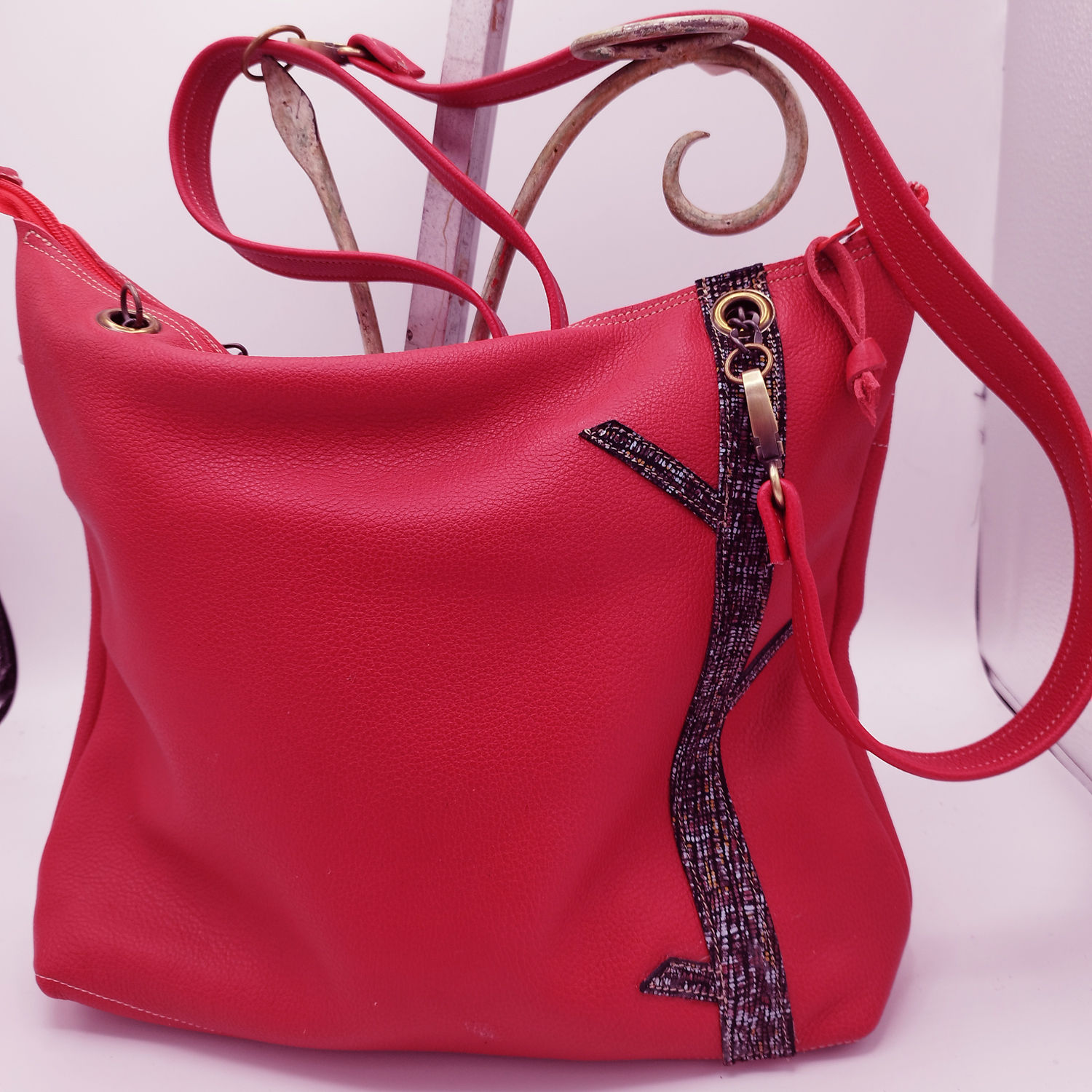 SAC BAMBOU ROUGE - Anses et bandoulière