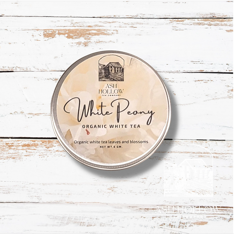 A tin of our Organic white peony tea.