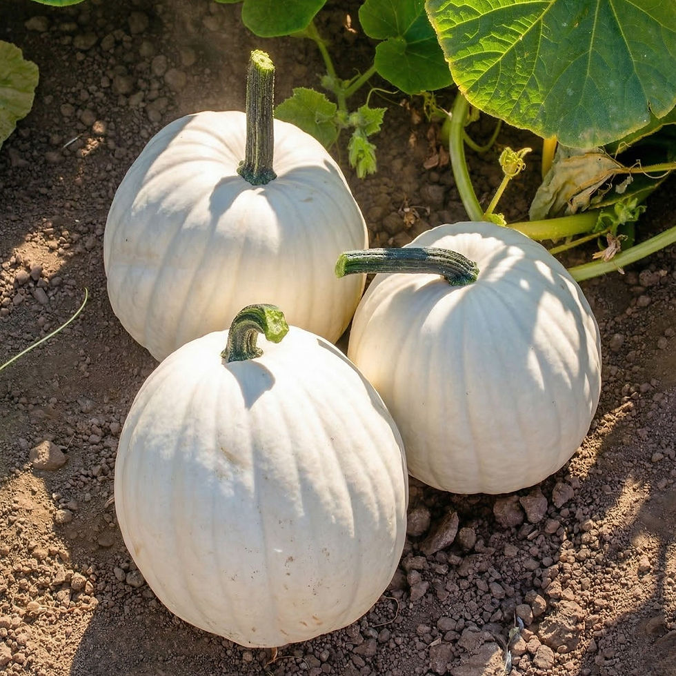 Three white Yeti pumpkins.