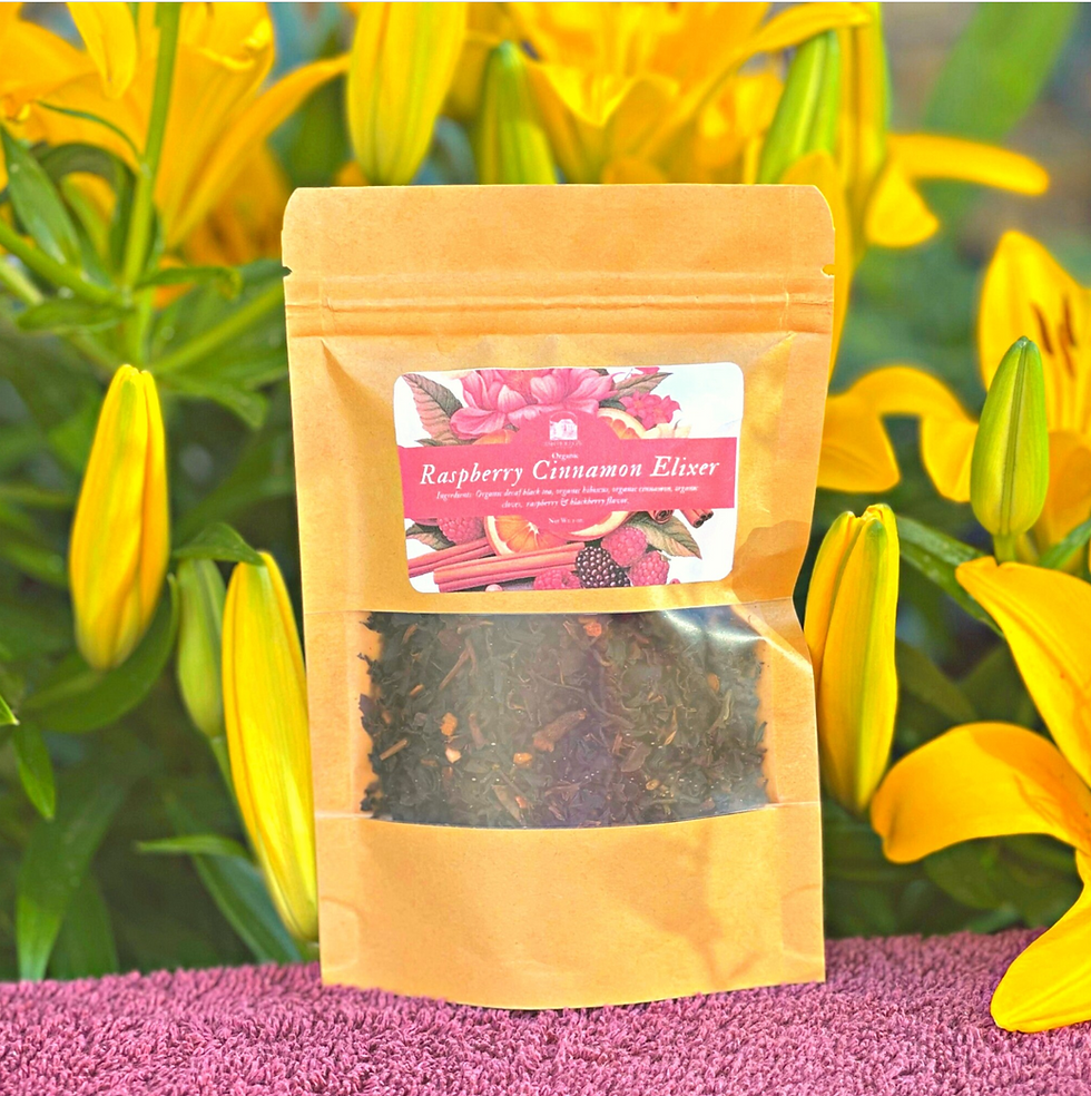 Miniatura: A small bag of our Raspberry Cinnamon Elixer decaf tea.