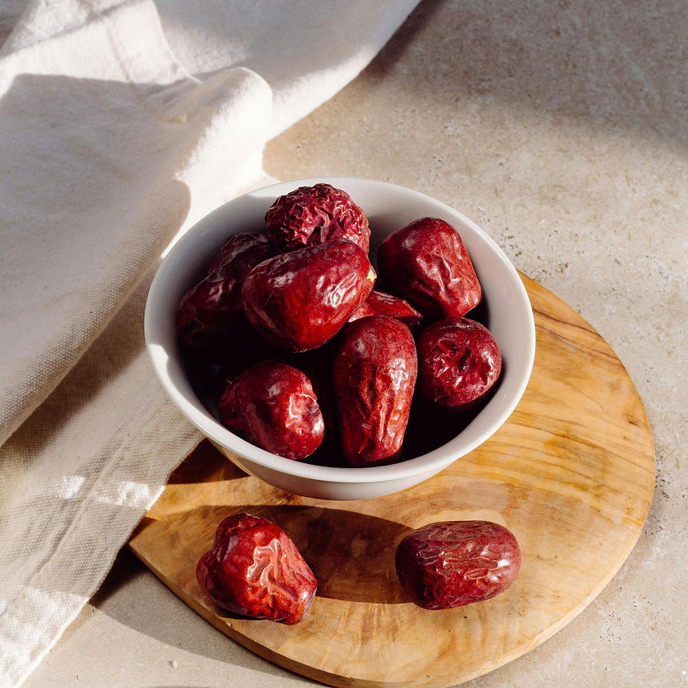 Thumbnail: Jujube (Chinese Dates) in a small bowl.