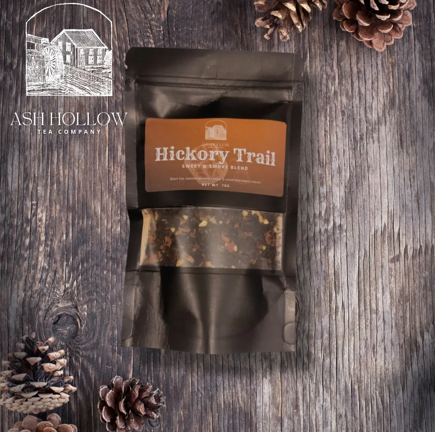 A large bag of Hickory Path Smoked tea.