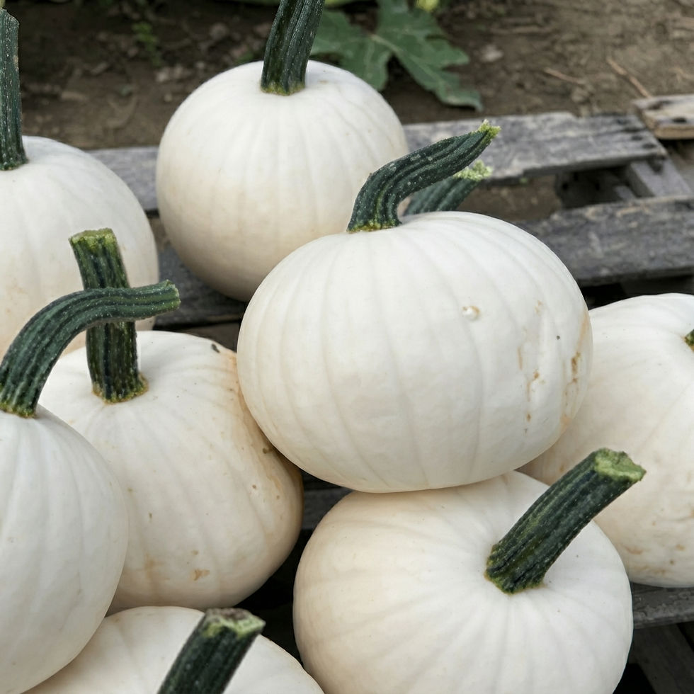 A pile of white Elektra F1 pumpkins.