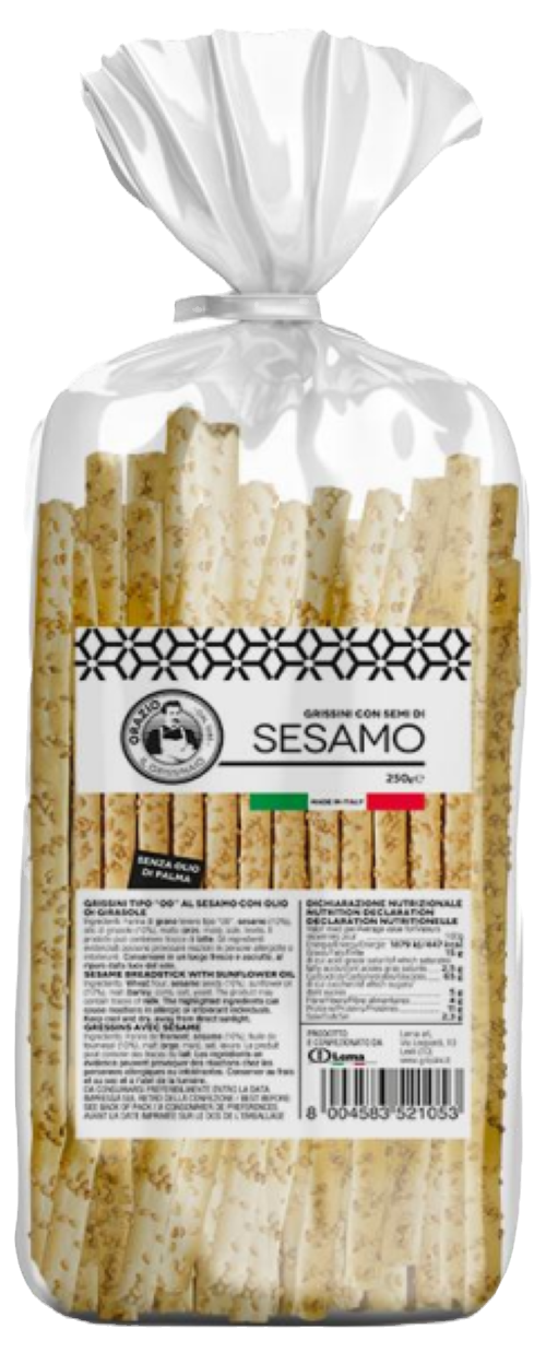 Lema Grissini Torinesi mit Sesam 250g – knusprige italienische Brotstangen mit Sesam