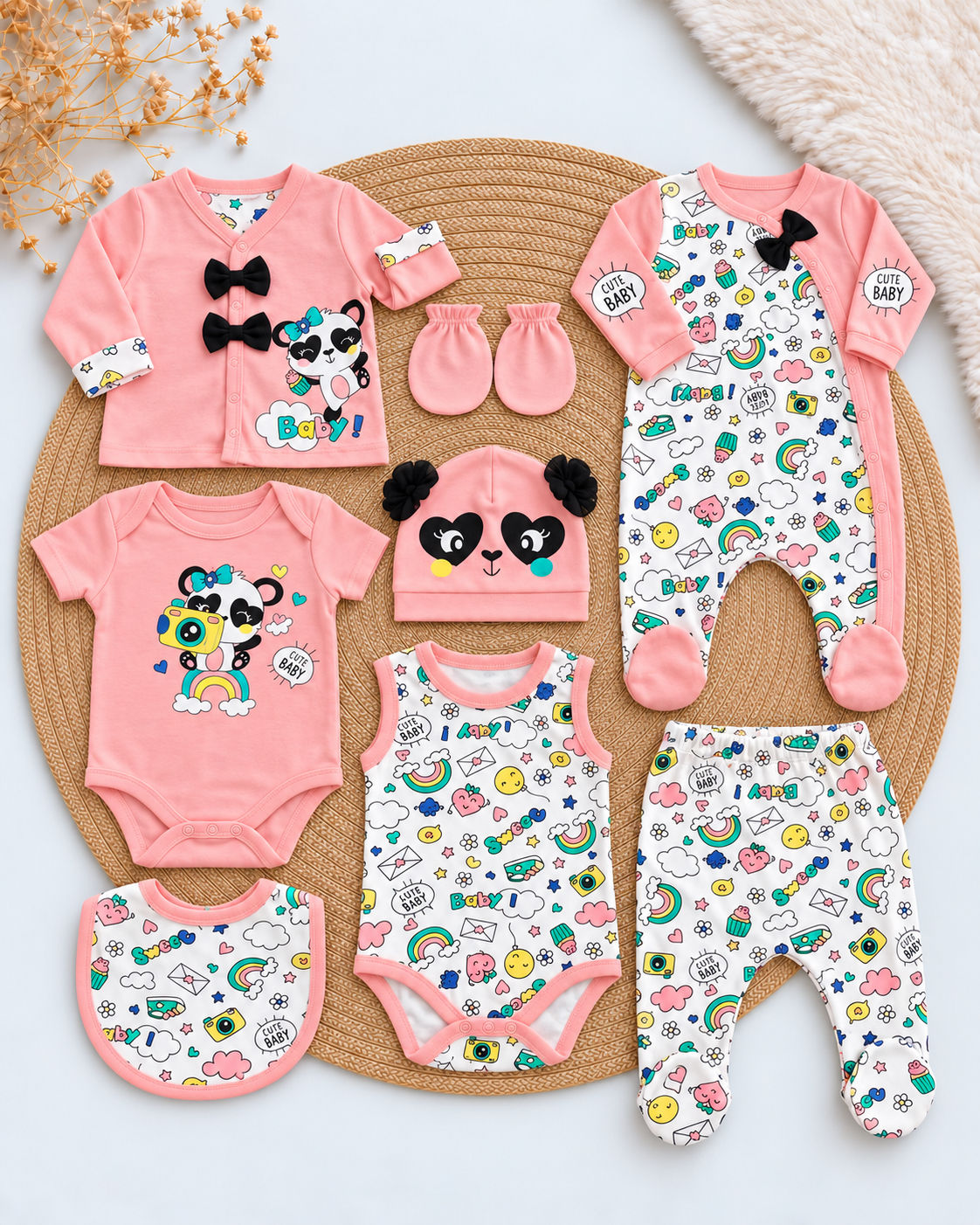 Pack Nouveau-né 8 pièces Filles – Douceur & Confort