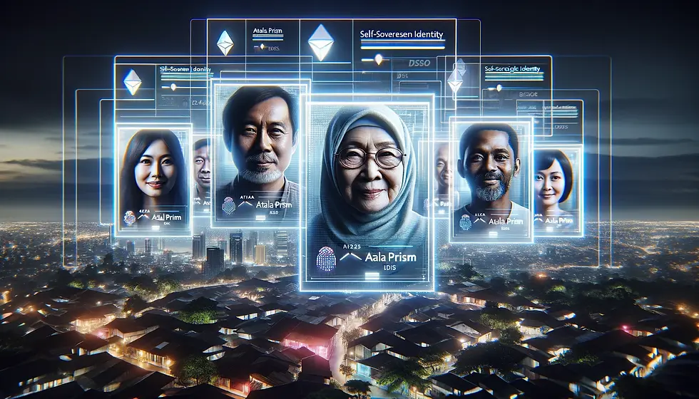 Diverse Indonesian citizens with their Atala PRISM profiles, symbolizing empowerment and security in their everyday lives.