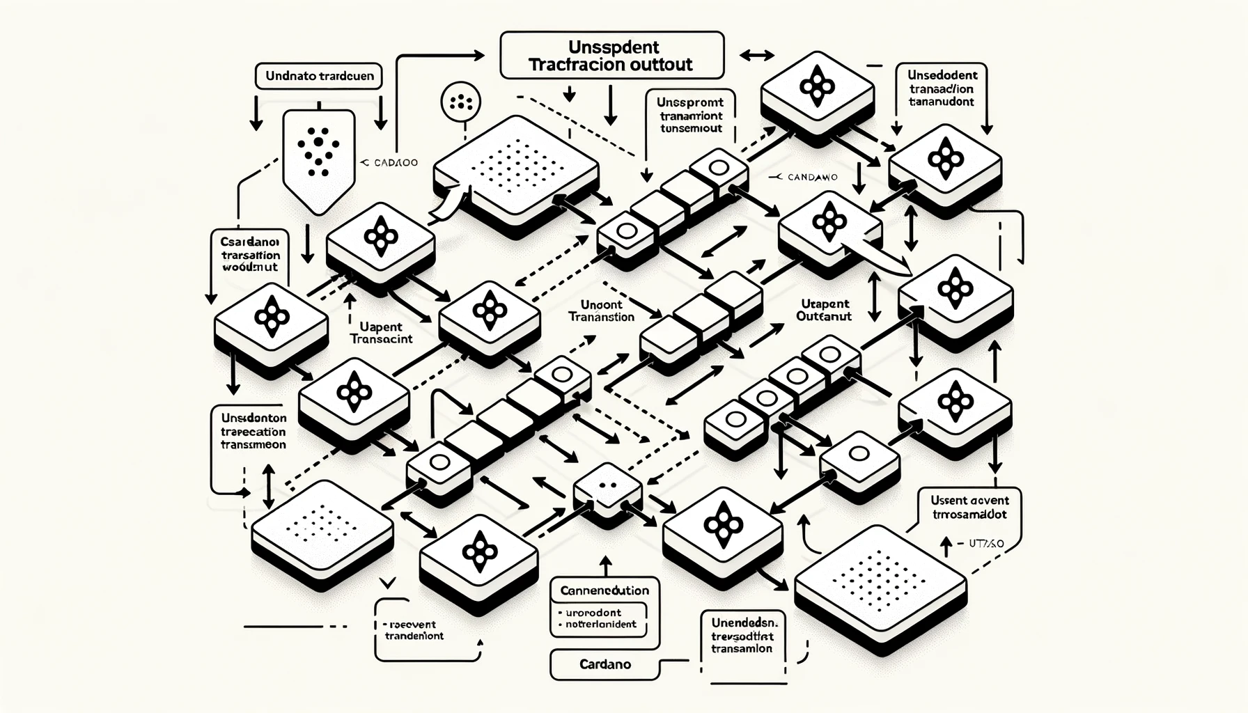 Diagram of Cardano's UTxO model, demonstrating the parallel processing of transactions.