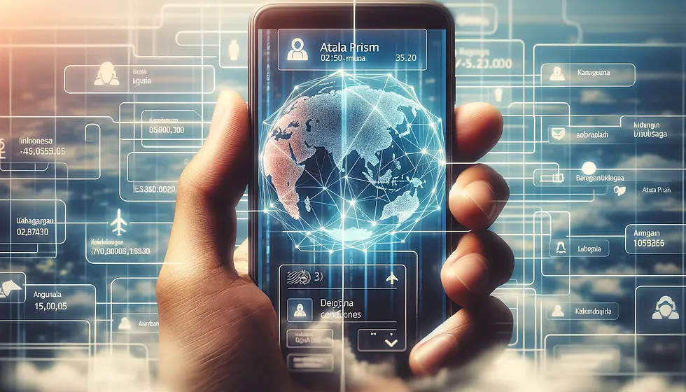 Smartphone displaying Atala PRISM app with digital credentials, against a backdrop of the Indonesian archipelago, symbolizing nationwide impact.