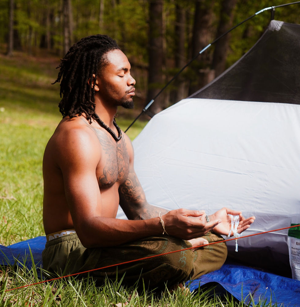 Close-up view of an athlete meditating in a serene environment