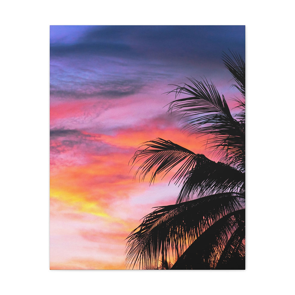 Thumbnail: Tropical rainbow sunset with palm tree Matte Canvas Art Print