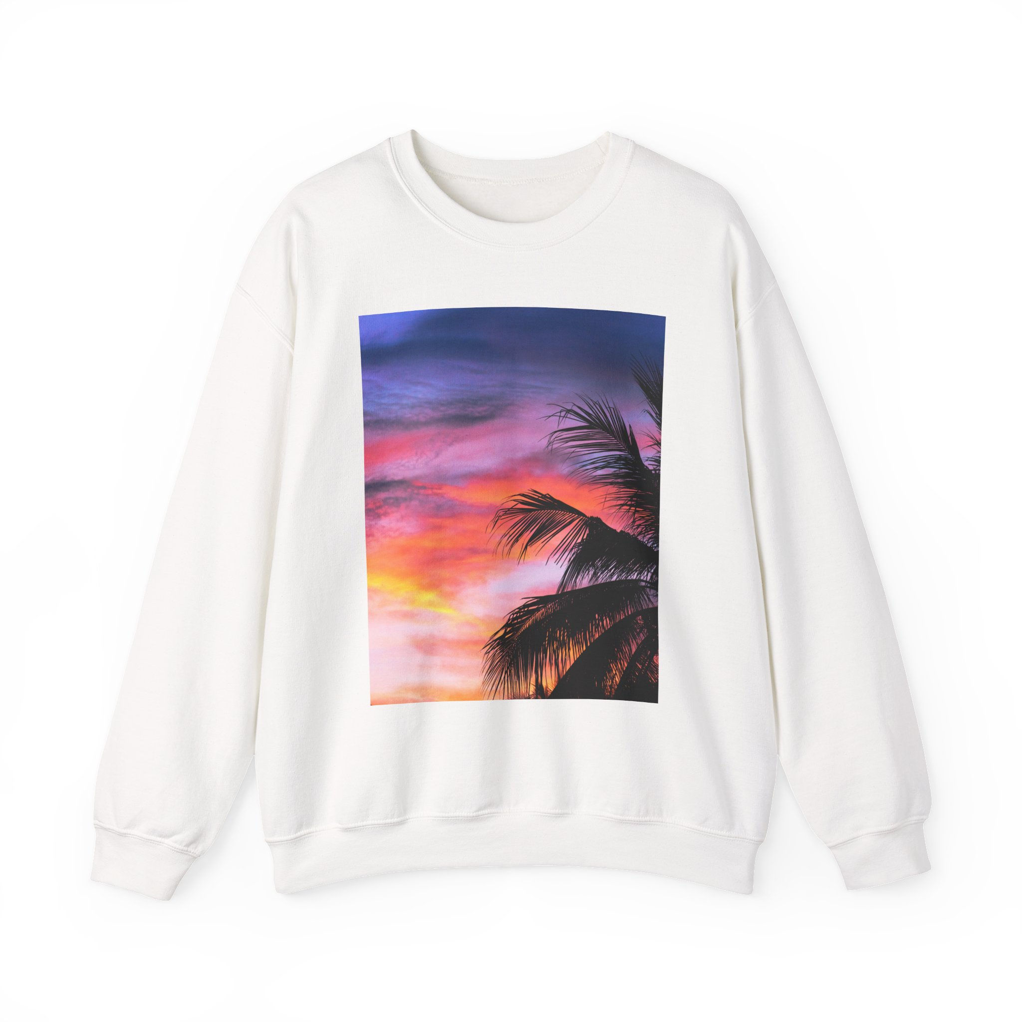 Tropical rainbow sunset with palm tree - crewneck sweatshirt comfortable unisex