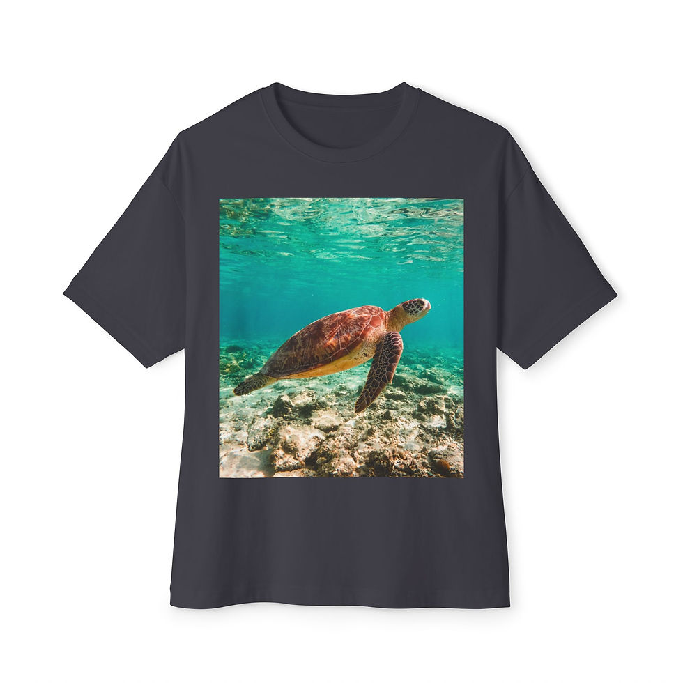 Thumbnail: Sea turtle swimming underwater in ocean Unisex Oversized Graphic Tee