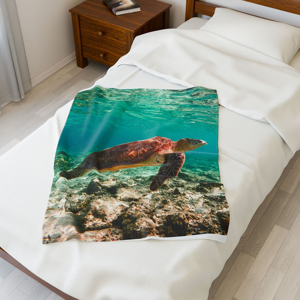 Thumbnail: Sea turtle swimming underwater in ocean Velveteen Plush Blanket 