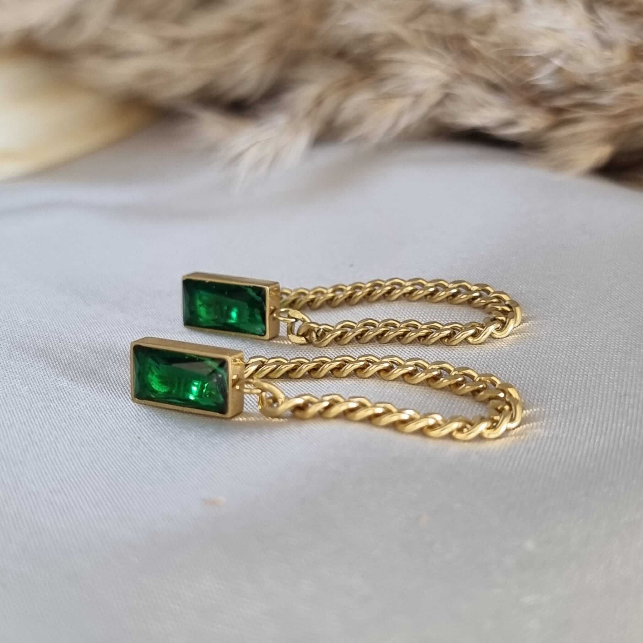 עגילי זהב מריסול אבן ירוקה