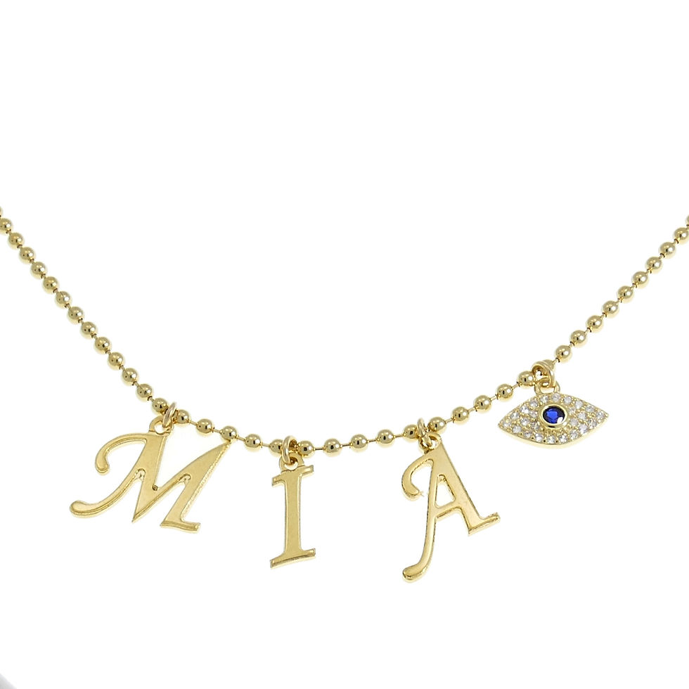 שרשרת כדורים עם אותיות ועין משובצת