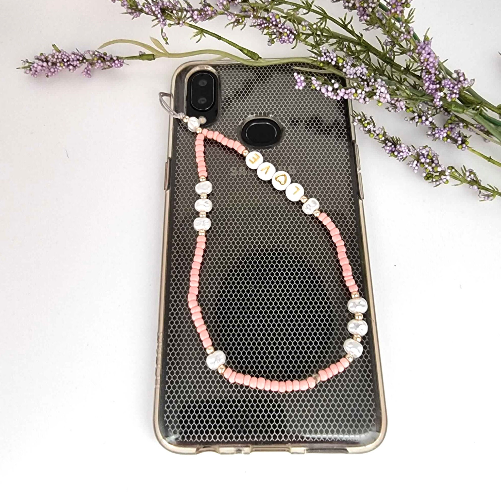 שרשרת לטלפון לב זהב ורוד