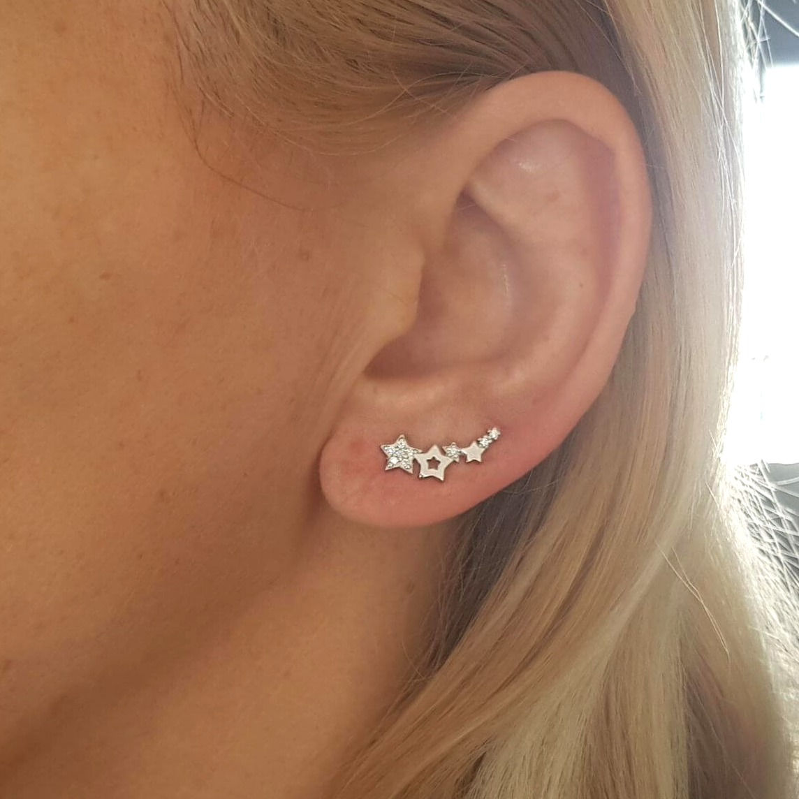 עגיל כוכבים מטפס כסף 925 שיבוץ זרקונים