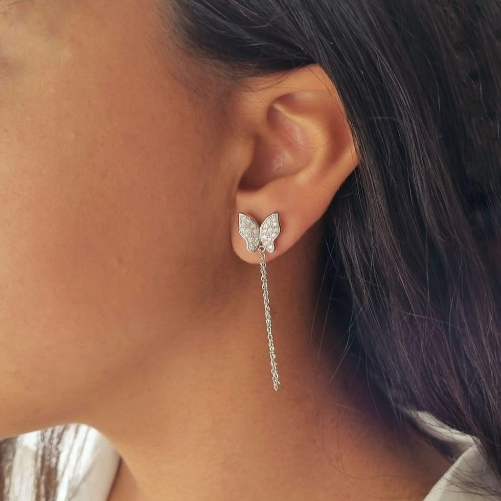 תמונה ממוזערת: עגילי פרפר כסף טהור משובצים בזרקונים