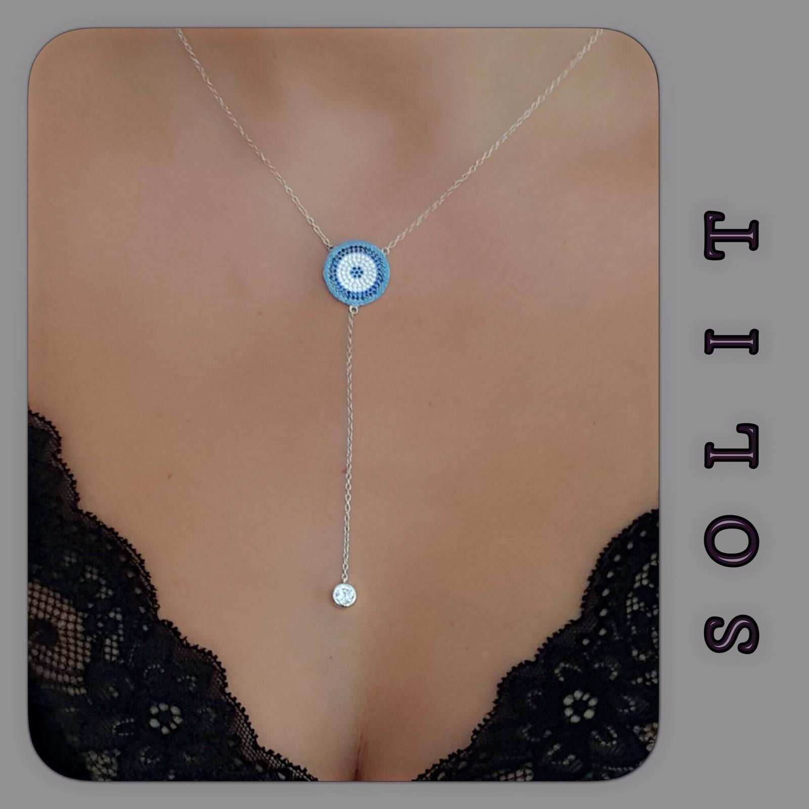 שרשרת עניבה משובצת באבני טורקיז, אוניקס וזרקוניה