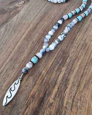 שרשרת חרוזים לגבר מאלה אפור שיש וטורקיז